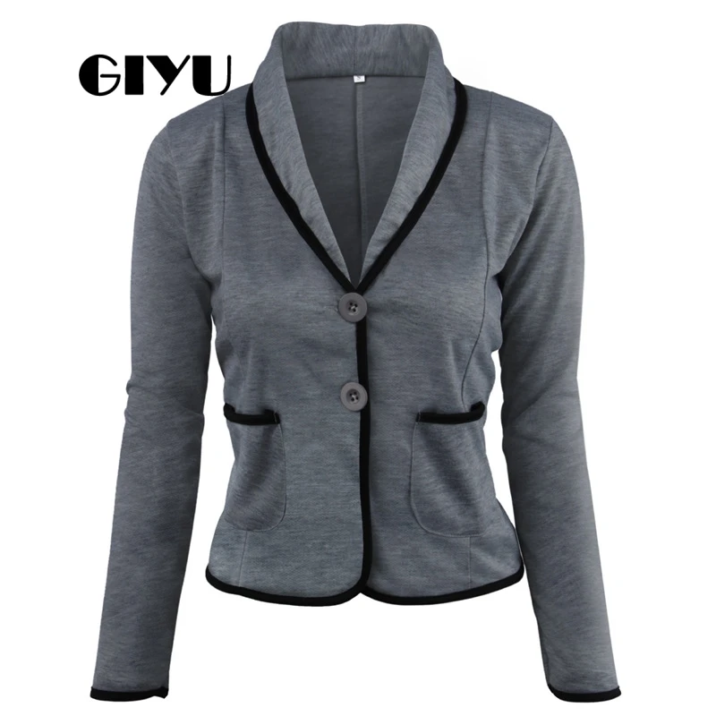 GIYU 5XL Autumn Women Patchwork Casual Blazer Long Sleeve Jackets Pockets Tops Casual Single Breasted Plus Size camiseta mujer