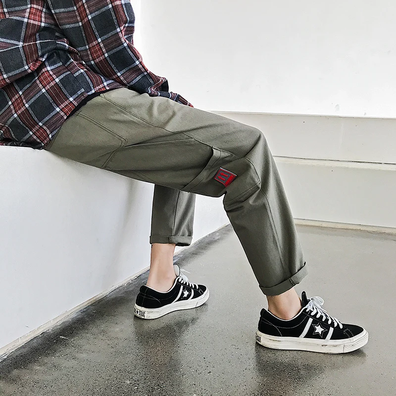 2019 Man Casual Straight Harem Pants Streetwear Pink Pants Men Joggers Big Pockets Mens Sweatpants Loose Trousers