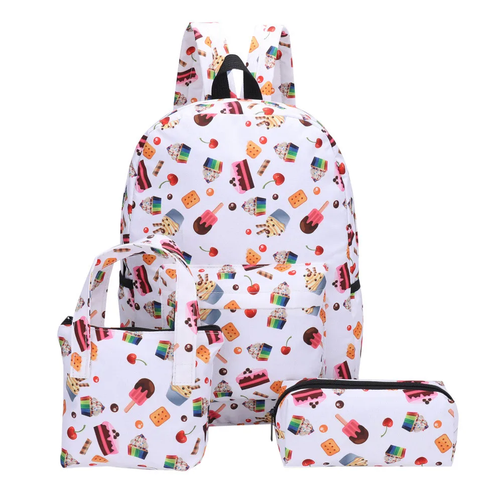 

3pcs/Set Cartoon Food Canvas Printing Backpack Women School Back Bags For Teenage Travel Backpacks Female Schoolbag Backpack