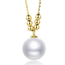 Luxury 18K Yellow Gold 9.50-10mm Natural Cultured Freshwater Pearl Pendant Necklace Women 2.50mm Beads Chain Engagement Necklace Luxury 18K Yellow Gold 9.50-10mm Natural Cultured Freshwater Pearl Pendant Necklace Women 2.50mm Beads Chain Engagement Necklace