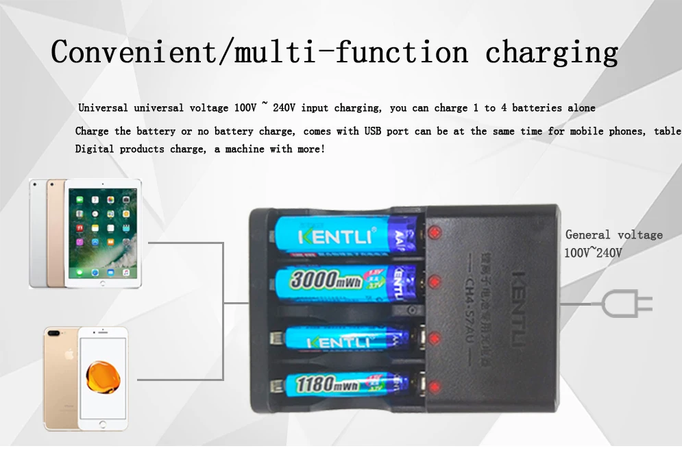 KENTLI 4 шт. 1,5 в aa aaa 3000/1180mWh литий-ионная литий-полимерная литиевая батарея+ 4 слота aa aaa литиевая умная зарядка