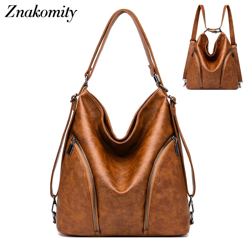 

Znakomity Soft women leather handbags ladies Vintage hobo shoulder bag female Trendy casual tote hand bags for women sac a main