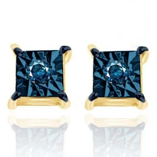 Princess Cut Blue Simulated Diamond 14K Yellow Gold Over Solitaire Stud Earrings (1)