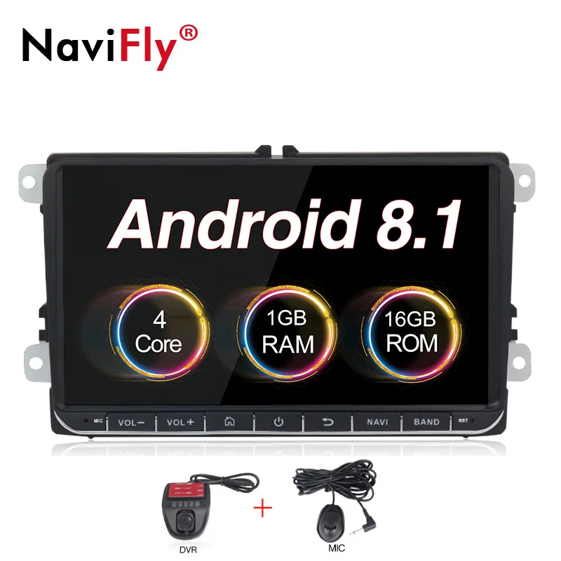 Navifly Android 8,1 2Din автомобильный Радио Стерео gps плеер для Skoda Seat Volkswagen B6 B7 Passat golf Polo Passat CC автомобильный мультимедийный - Цвет: with DVR