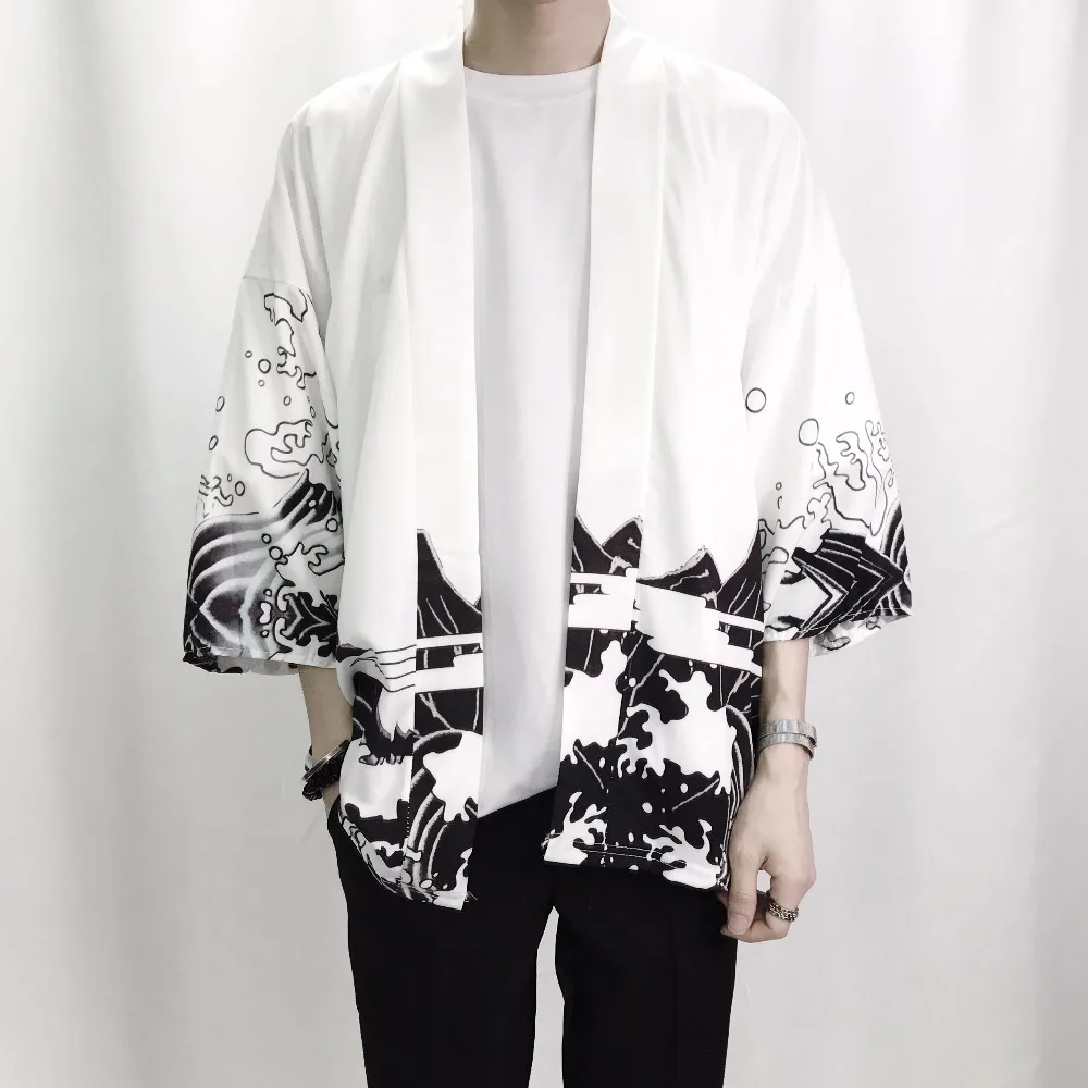 2018 summer mens kimono japanese clothes streetwear casual kimonos jackets man's Dragon harajuku japan style cardigan outwear Blouses