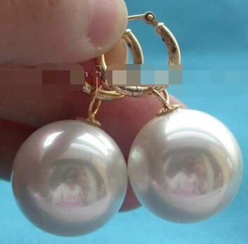 

wb001 Natural 20mm Round white Shell Pearl Earrings 14k