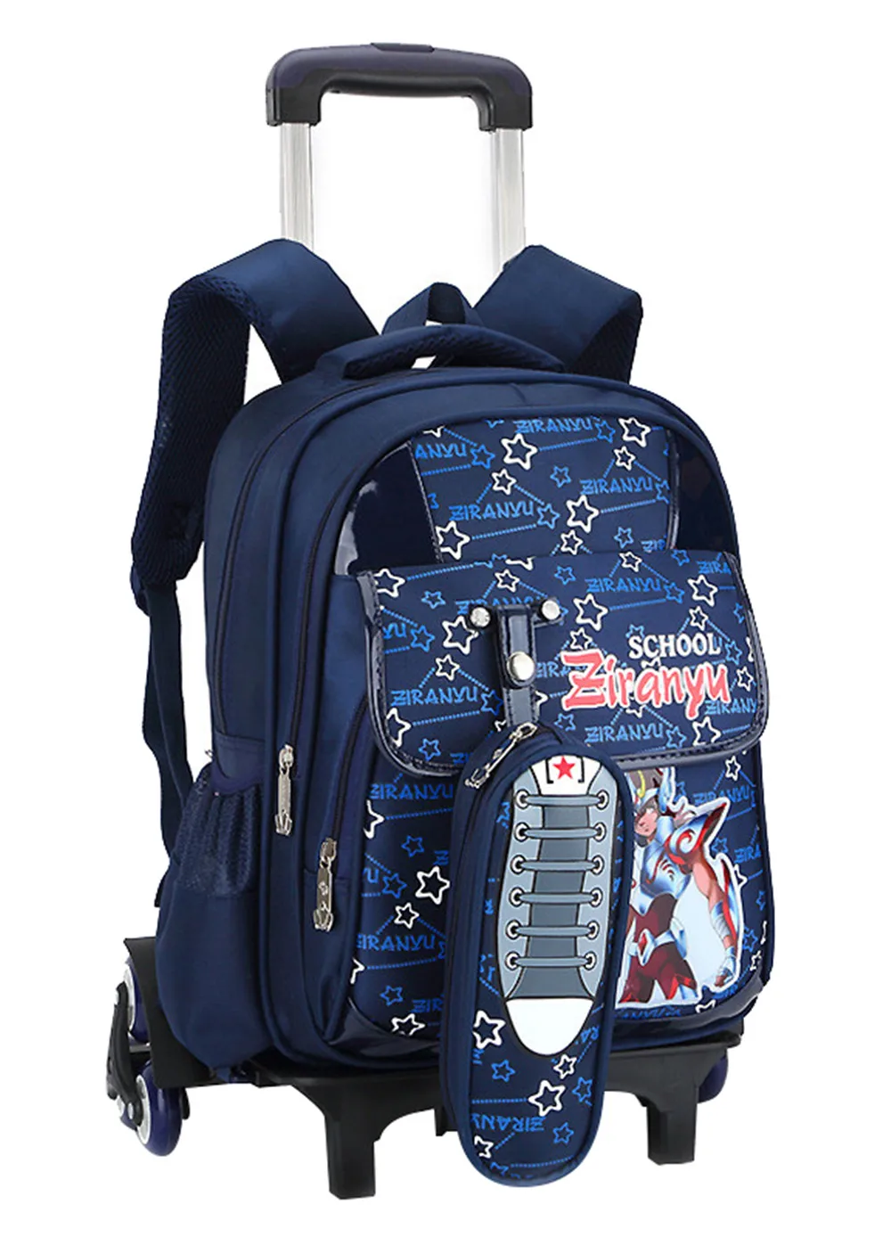 

Kids Trolley Backpack Students Cartoon Roller Knapsack Children Travel Rolling Bag Boys Girls Bag with 2/6 Wheels Bookbag