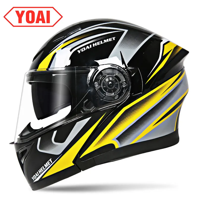 YOAI moto rcycle шлем двойной vsior анфас мото шлемы Filp Up Casco Racing Capacete с внутренним солнцезащитным козырьком - Цвет: 12