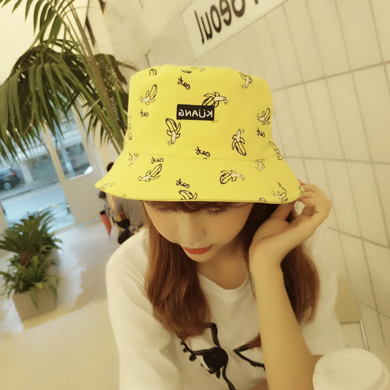 

2019 Hot Sale Women Banana Printed Cap Climbing Hiking Beach Sunscreen Outdoor Sportswear Sun Protection Bucket Hat