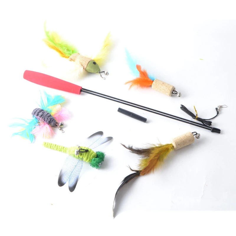 

Petforu Funny Cat / Kitten Pet Teaser Feather Wire Chaser Pet Toy Wand Beads Play NEW 5 replacement heads + 1 pole