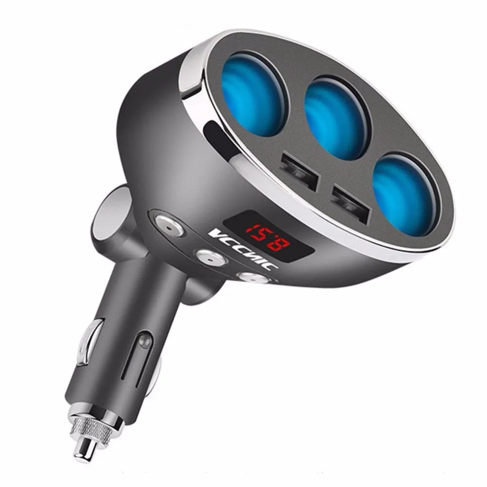 

3 Auto Way Cigarette Lighter Socket 120W Power Output Car Charger 12V/24V Dual USB Port with LED Display for IOS Android Phones