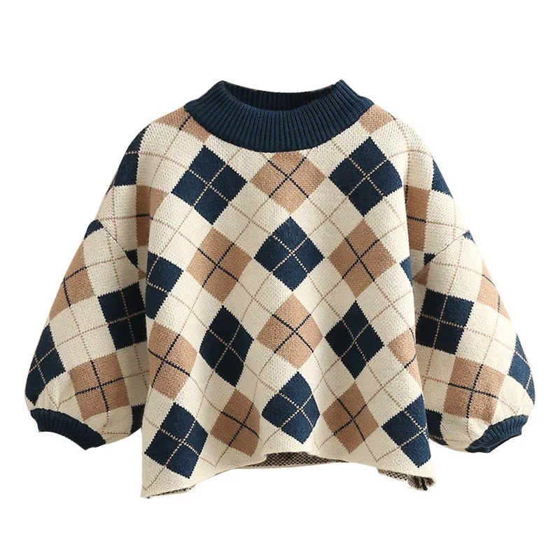 

2018 Autumn Sweaters For Girls Pullover Tops Children Plaid Warm Winter Kids Clothes Long Sleeve Girls Clothing 2 4 6 8 10 Year