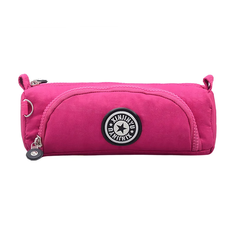 rose red Fashion Pencil Case Student Nylon Light Weight Coin Purses Pen Cases Pouches Multi-functional Clutch Bag - Цвет: rose red