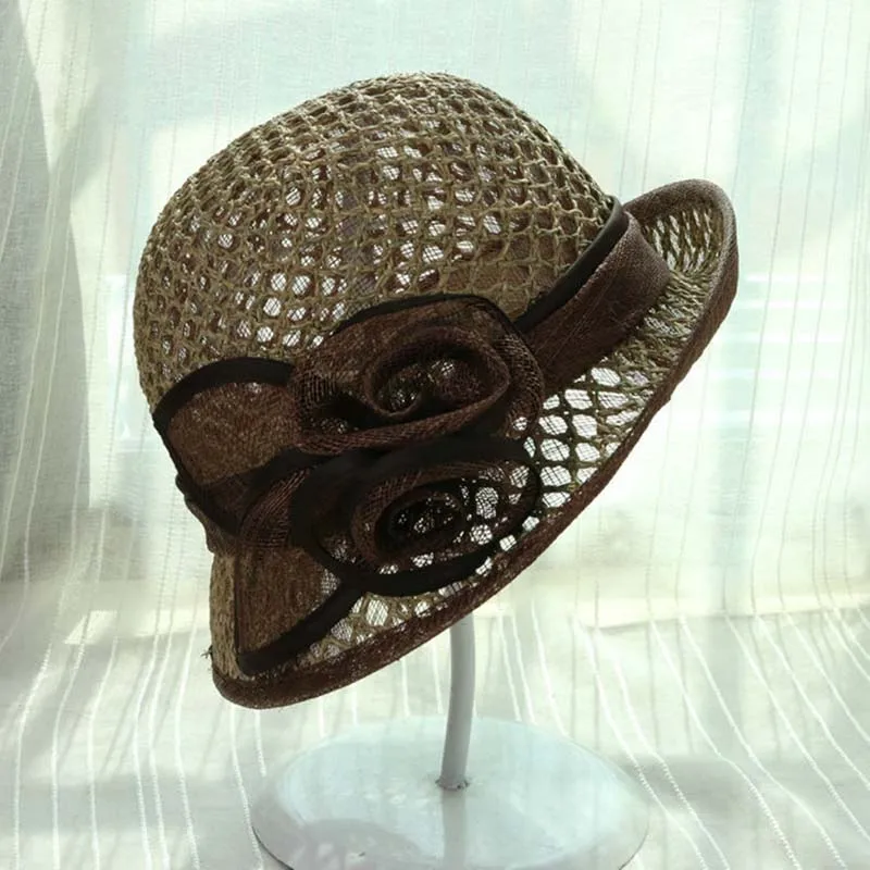 

QPALCR 2018 New Top Quality Salty Grass Linen Floral Women Fedora Hats Summer Female Noble Elegant Fedoras