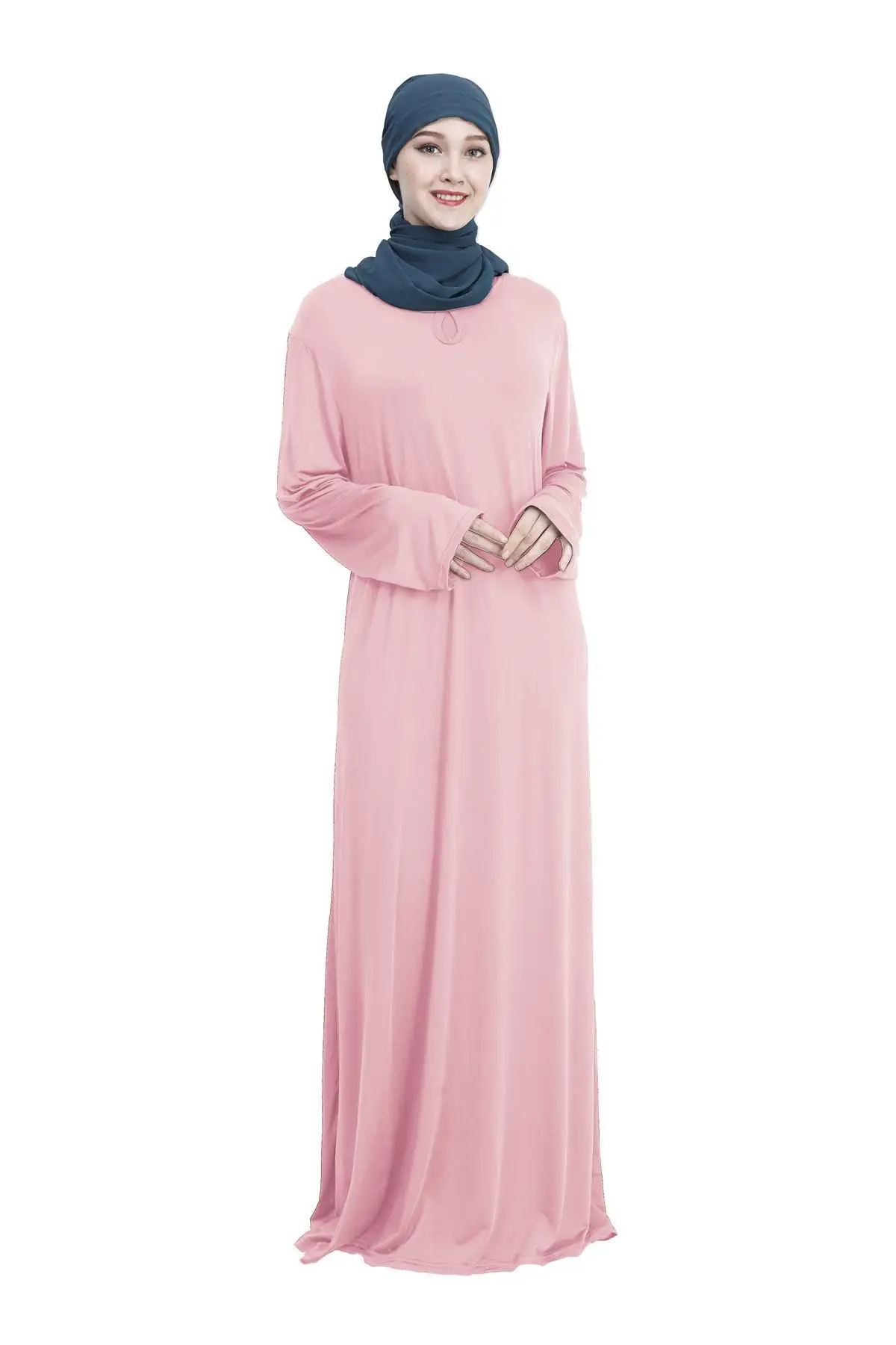 Light Pink Рамадан мусульманское женское арабское платье абайя Длинное Макси исламский халат кафтан джилбаб вечерние коктейльные молитвенные одежды свободные служения - Цвет: Light Pink