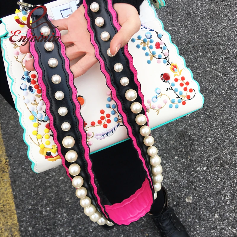 New Design Luxurious Pearl Style Stitching Colors Pu Leather Women's Shoulder Bags Tote Strap Bag Parts & Accessories 4 Colors