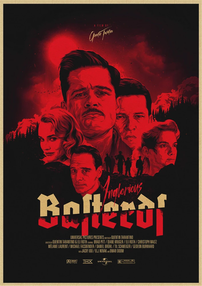 Inglourious Basterds Квентин Тарантино Классические фильмы домашний интерьер украшения Крафт Фильм плакат рисунок core наклейки на стену - Цвет: Золотой