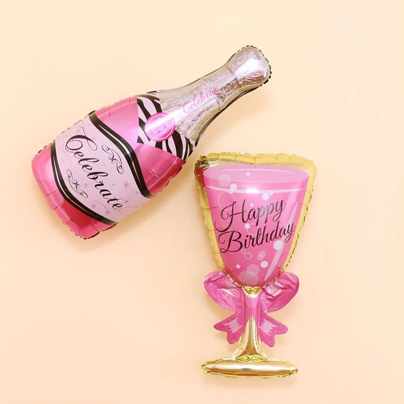 

2pcs Pink Champagne Cup Beer Bottle Foil Balloons Birthday Party Wedding Decoration Helium Inflatable Globos Supplies