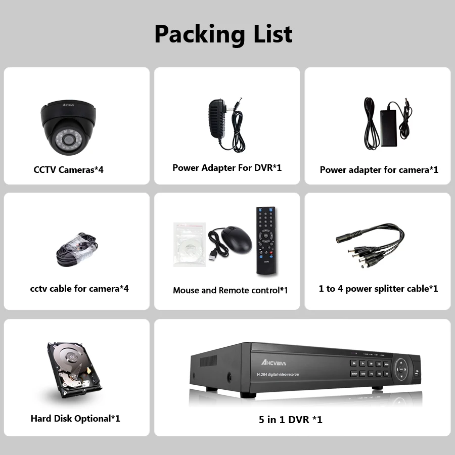  1 TB HDD 4CH H.264 DVR NVR sistema CCTV Onvif P2P 1080 P HDMI Sensor de Sony interior IR HD 720 sis