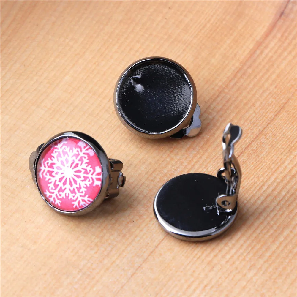 Женские серьги с черным покрытием 10 шт. 12 мм|earring base|cameo cabochonbase cameo |