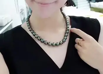 

AAA 12-13MM ROUND BLACK GREEN PEARL NECKLACE 18INCH