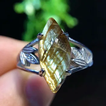

Genuine Natural Yellow Gold Rutilated Quartz Powerful Stone Women Man Engagement Adjustable Size Ring 17*7mm