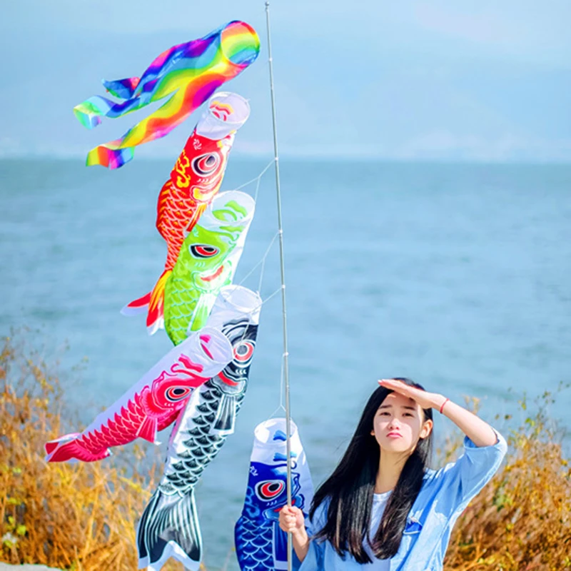 LOVIVER 100cm Japanische Windsock Karpfen Flagge Koi Nobori Fächerfisch Fisch Wind Streamer Rot Blau 40cm