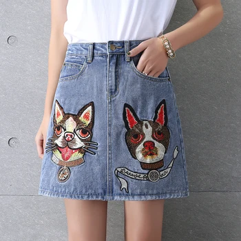 

Sweet Cute Embroidery Denim Skirts Womens Summer Floral Denim Skirt With Button Shorts Female Skirts A line Women's Skirt