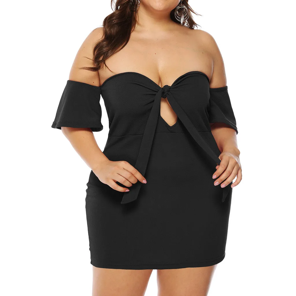 Женское модное платье vestido сексуальное плюс размер однотонное с коротким рукавом
