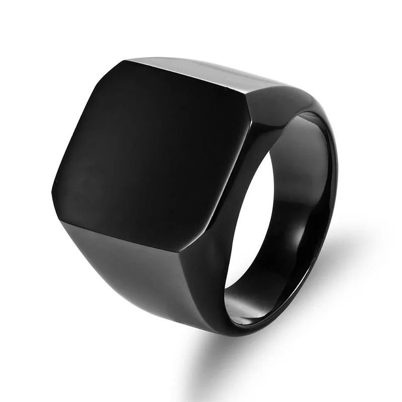 olowu Classic Antique Simple Metal Rings Silver Gold Black Square Large Width Men Rings Titanium Stainless Steel Finger Ring