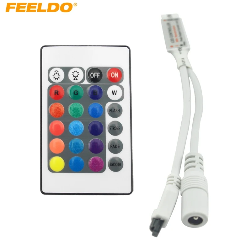 

FEELDO 1Pc Car 5-24V 6A Mini RGB LED IR Wireless Controller with 24 Keys RGB Remote Control for LED Light Bar Lamp 24 Modes