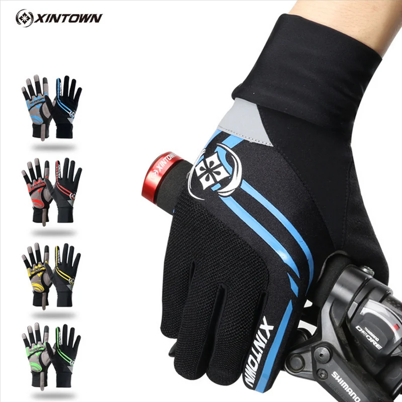 

XINTOWN Bike Gloves Cycling Windproof Long Gloves Green Riding Ciclismo Winter Touch Screen Shockproof Full Finger Gloves