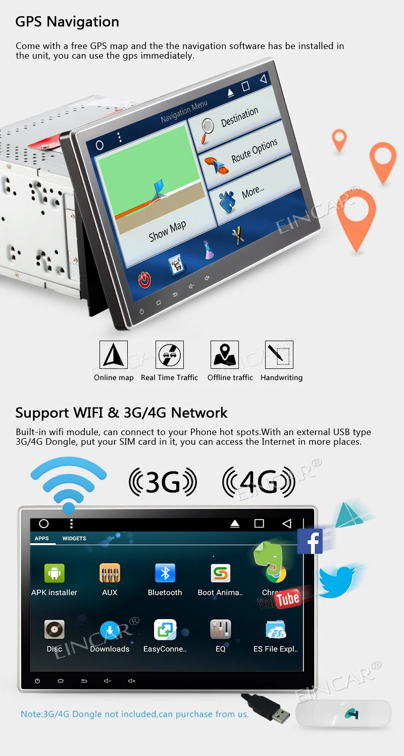 Clearance 10.1 inch Car DVD Player 2 Din Android 7.1 In Dash Stereo Radio Touchscreen GPS Navigator Support WIFI Bluetooth Radio USB/SD 4G 4