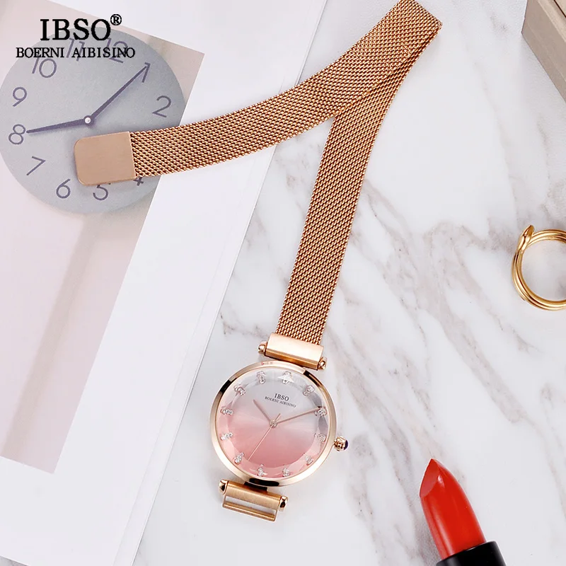 IBSO, креативные женские часы, розовое золото, женские наручные часы с магнитной пряжкой, Reloj Mujer,, Роскошные Кварцевые часы, подарок для женщин#8690