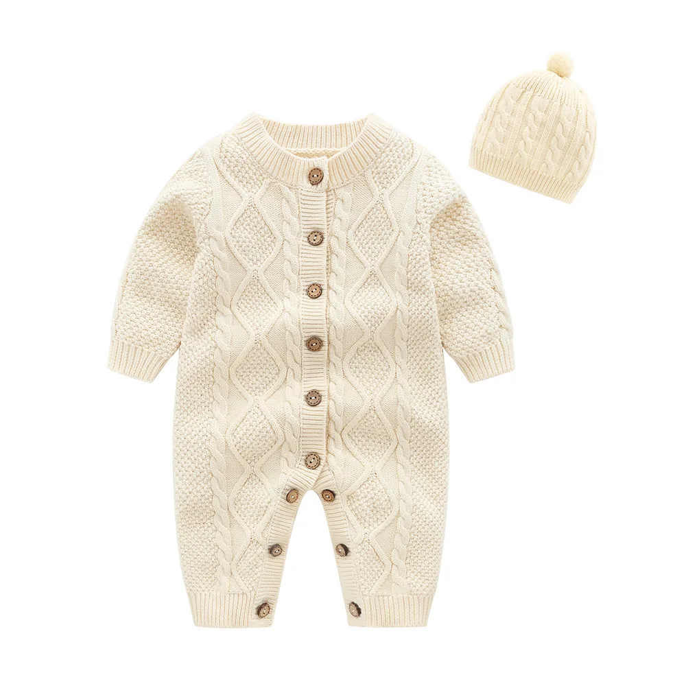 Baby Rompers White Cable Knit Newborn Boys Jumpsuits Outfits Autumn