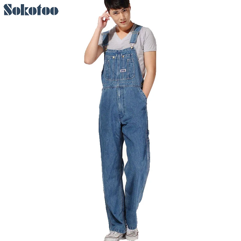 Мужской комбинезон Sokotoo, стильный джинсовый полукомбинезон плюс-сайз с карманами
