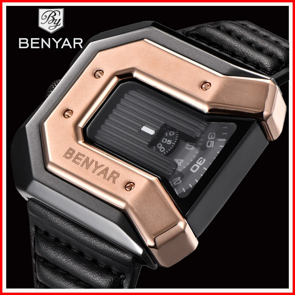 

BENYAR Top Luxury Brand Watches Unique Design Leather Fashion Waterproof Quartz Sport Watch Men Relogio Masculino erkek saat