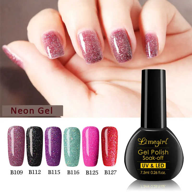 

Limegirl Holographic Glitter Platinum UV Nail Gel Polish Rainbow Colorful Super Shine Shimmer Manicure Soak Off Nail Art Varnish