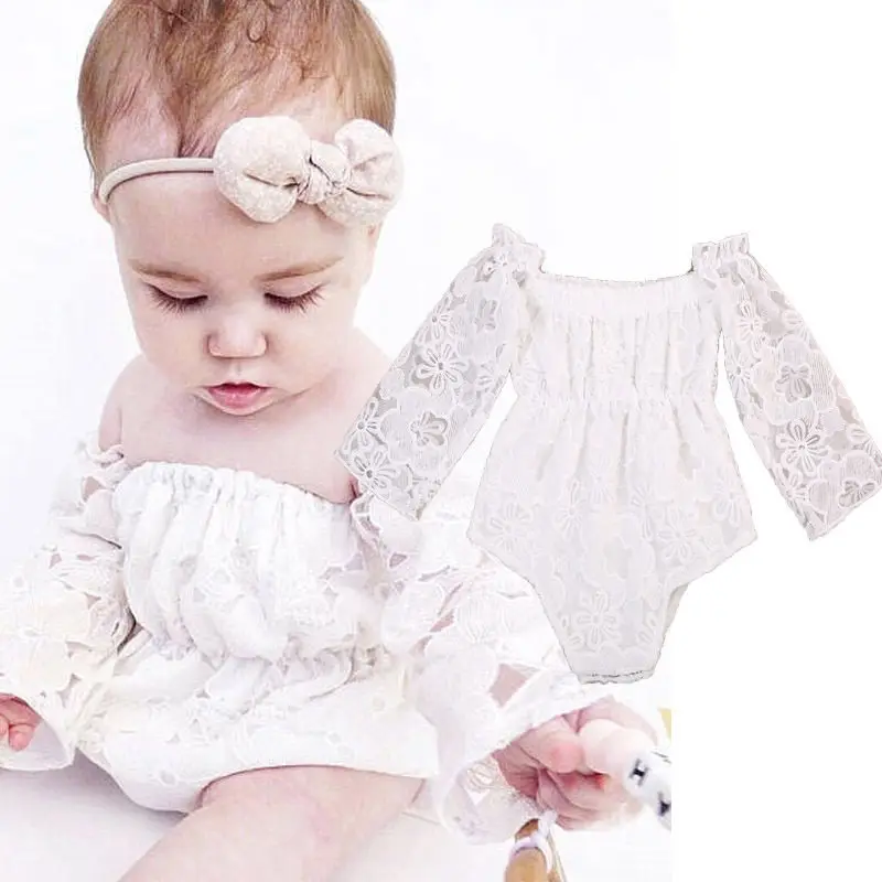 2017 Princess Baby Girl clothes white Lace Floral Jumpsuit baby girls