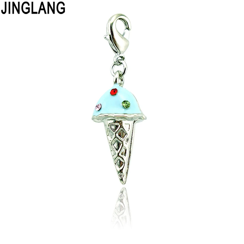 

JINGLANG DIY Fashion Slide Silver Colorful Crystal Ice Cream Lobster Clasp Charms for Necklace or Key Chain Accessories