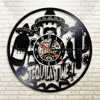 

1Piece Tequila Wine Led Lighting LP Drinking Bar Record Wall Clock Home Decor Wall Art Tequila Time Creative Time Clocks