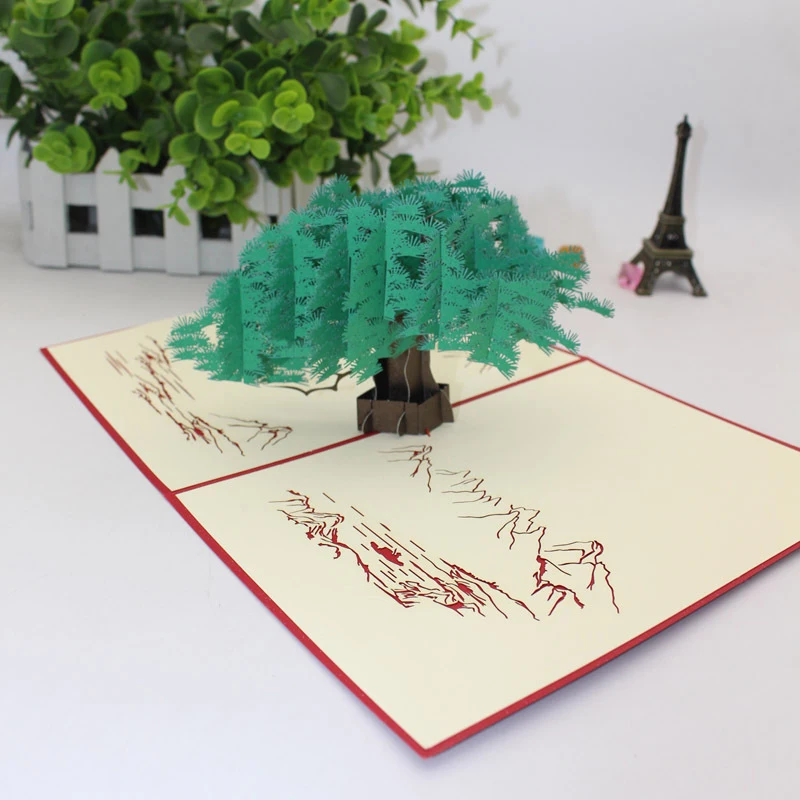  3D Handmade Chinese Style Verdant Pine and Cypress Paper Invitation Greeting Cards PostCard Busines - 32889816904