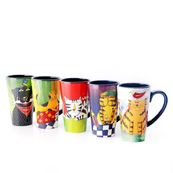 

Creative Cartoon Milk Coffee Mugs For Children With Handgrip And Lid Handpainted Cute Water Mugs Ceramic Mug 5 Colors Drinkware