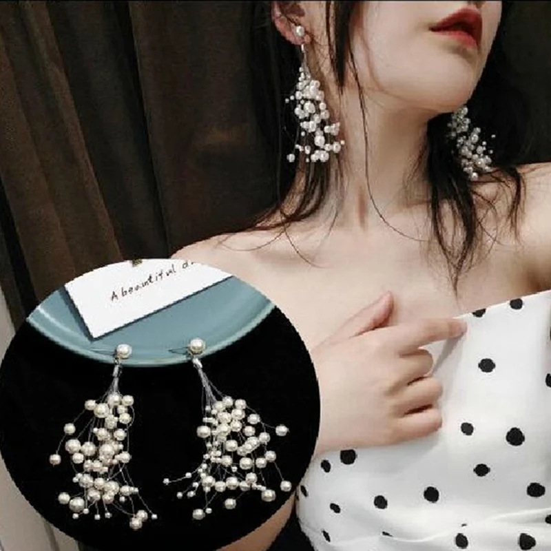 

Gypsophila Long Fringe Pearl Fish Line Earringsp1