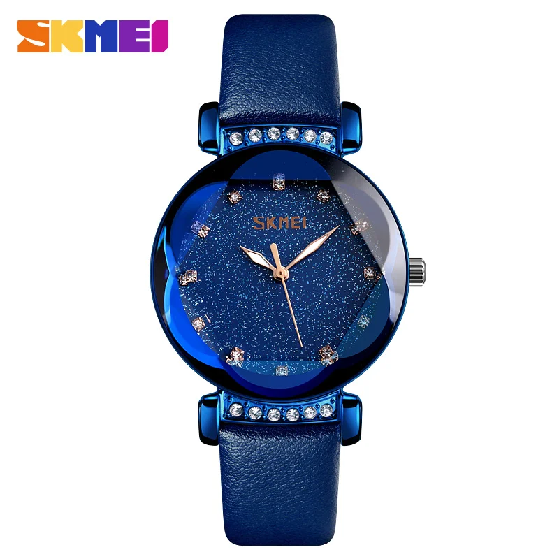 Кварцевые часы женские модные часы из нержавеющей стали водонепроницаемые женские часы для девочек reloj mujer SKMEI - Цвет: Leather Blue