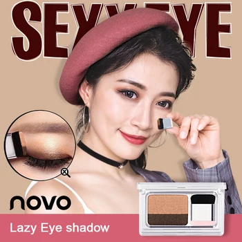 

NOVO New Lazy Eyeshadow Korean Style Nude Palette Matte Shimmer Eye Shadow Stamp Naked Double Color With Brush Nude Makeup Set