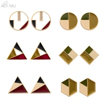 AOMU простые геометрические акриловые глазурные цветные круглые квадратные треугольные серьги-гвоздики для женщин и девушек, подарок на свадьбу