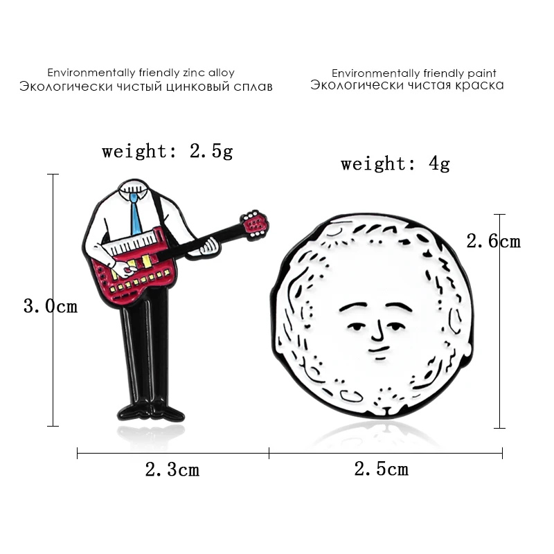Металлический Эмалированный штырь RNG для певицы гитары в форме Луны музыкальная