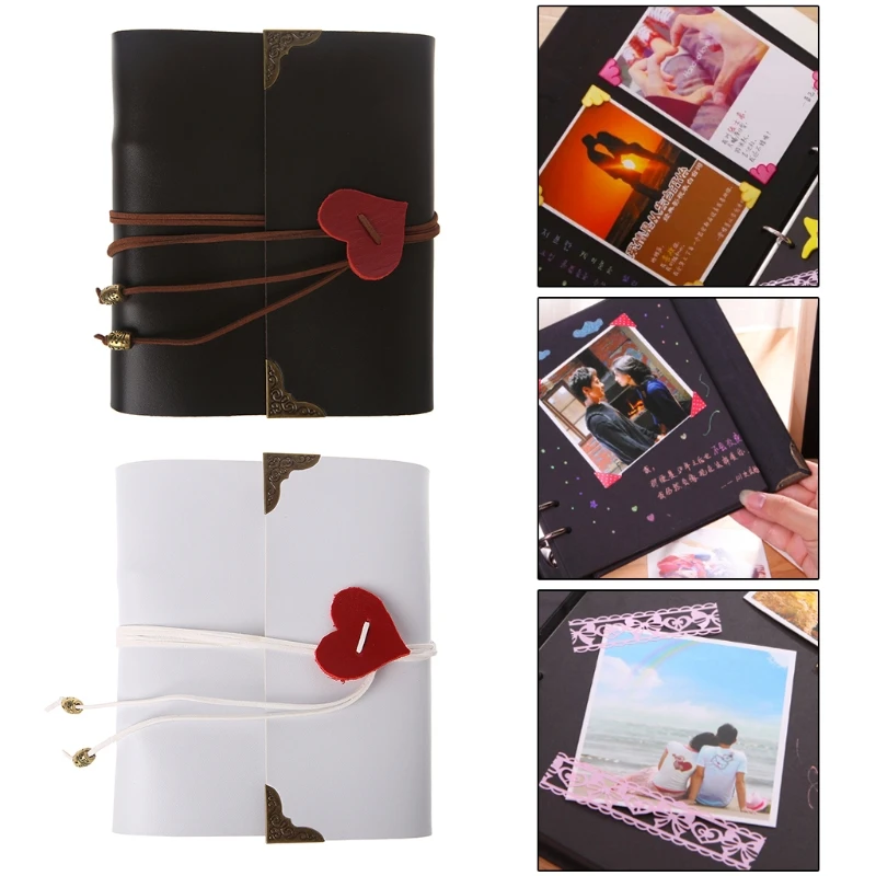 

30 Sheets DIY Vintage Artificial Leather Pocket Photo Album Anniversary Gift Scrapbook Black Cardboard