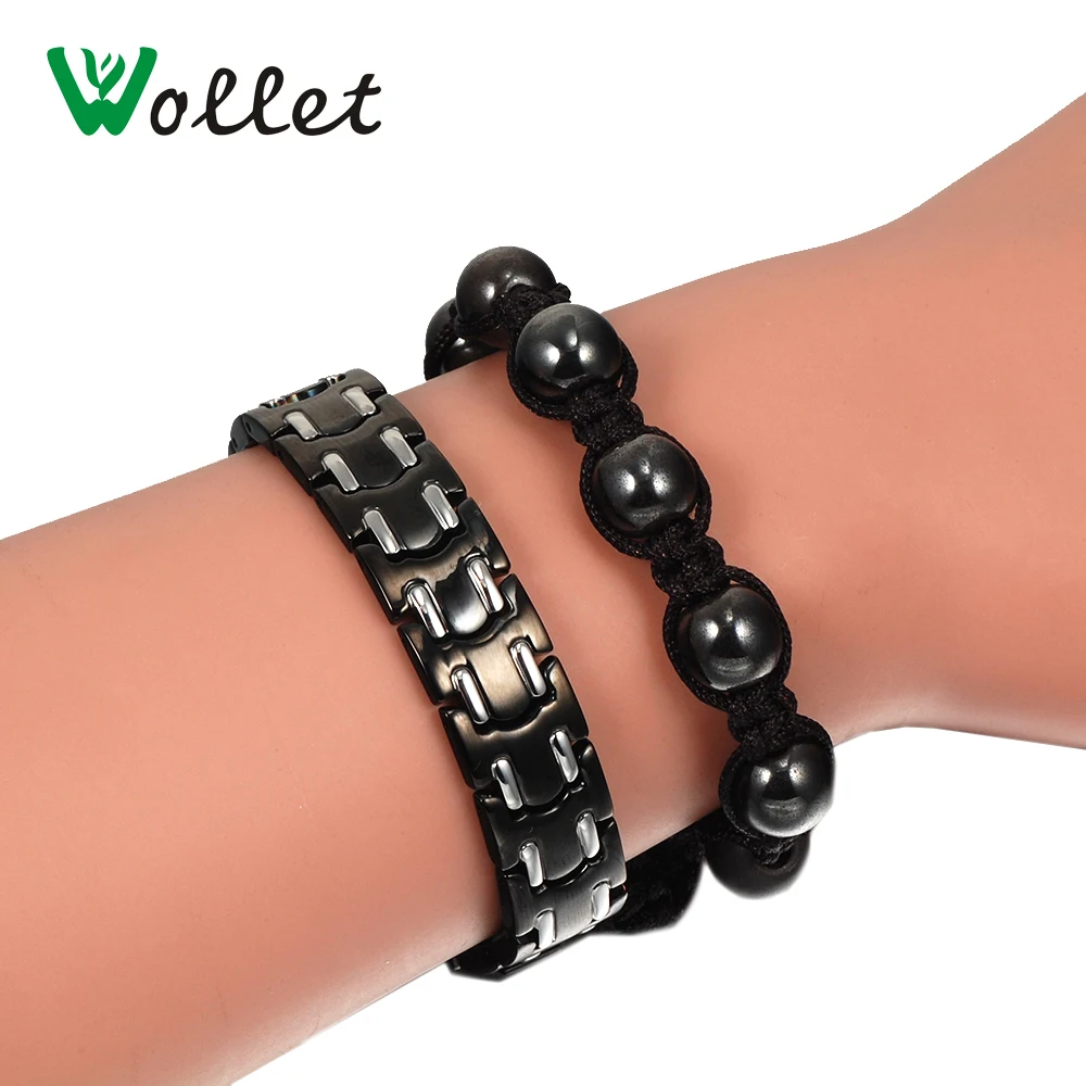 Wollet Jewelry Gift for Husband Health Energy Black Stainless Steel Bio